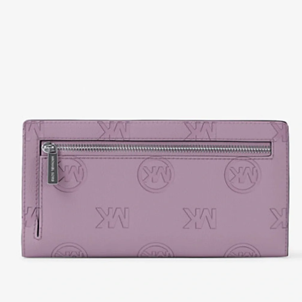 MICHAEL KORS Carson Large Logo Debossed Snap Wallet Light Quartz  NWT